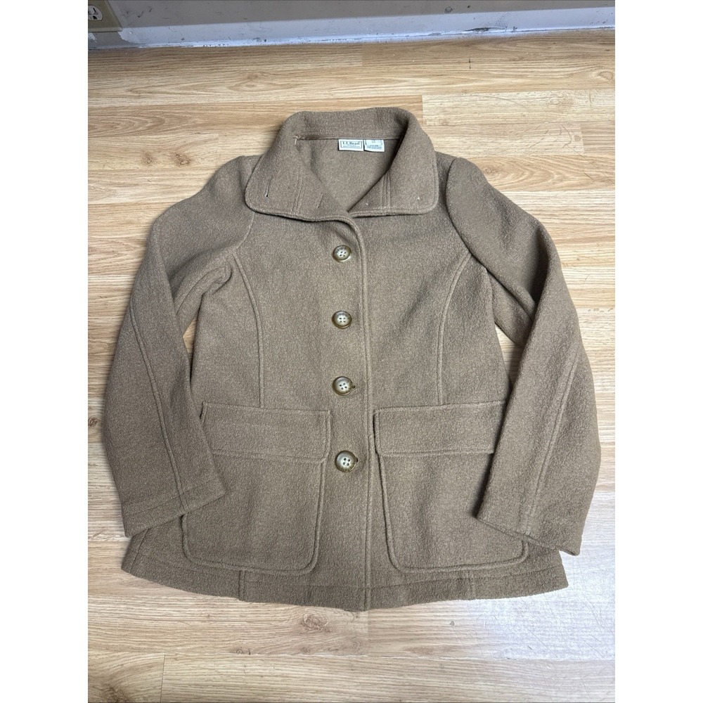 LL Bean Jacket Womens Xs Reg 100% Wool Fabric Button Up Coat Brown
